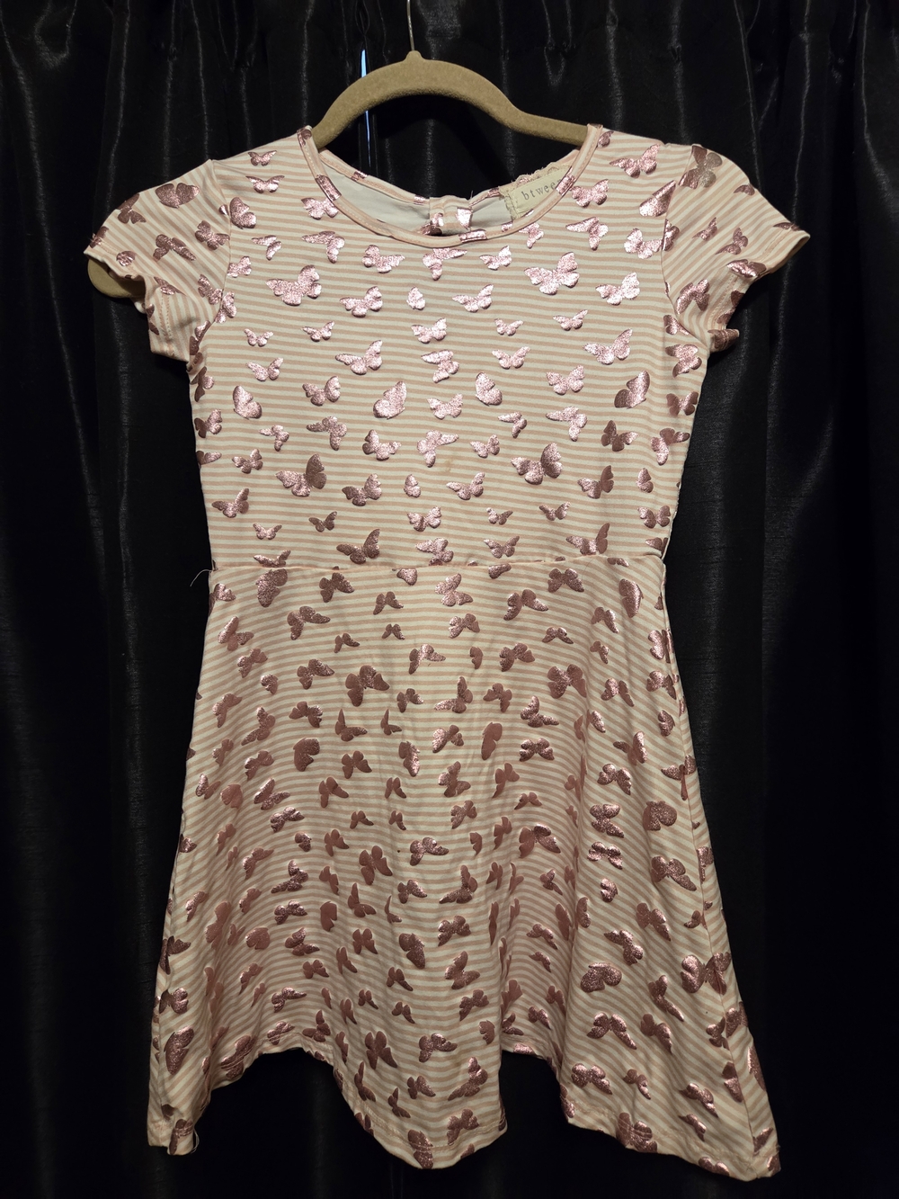 btween Pink Striped Dress with Metallic Rose Accents